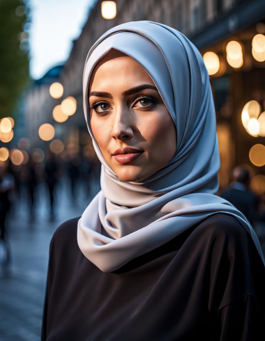 Beautiful Hijabi Girl in Frankfurt: Digital Art Portrait