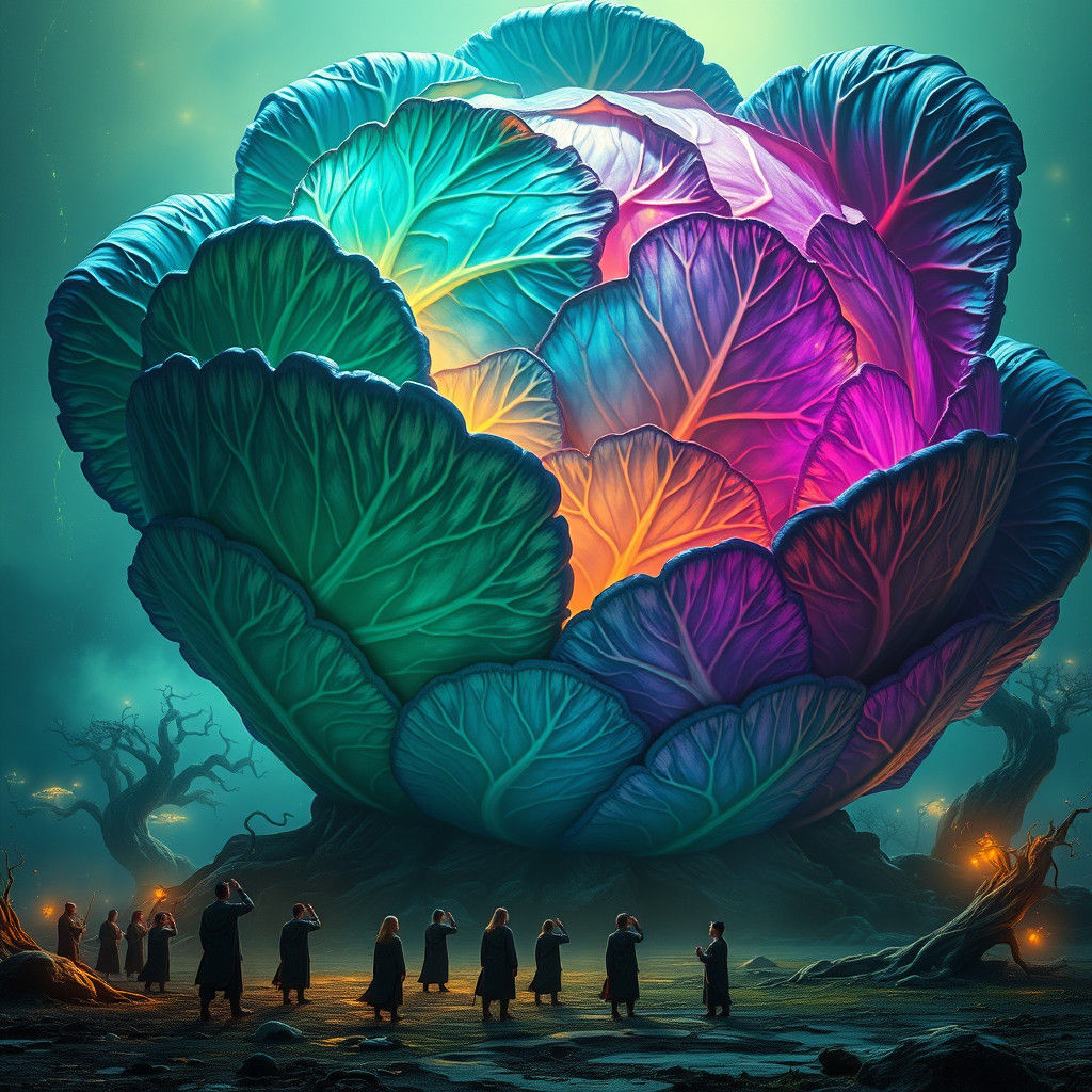 Iridescent Cabbage Rises in Fantasy Landscape