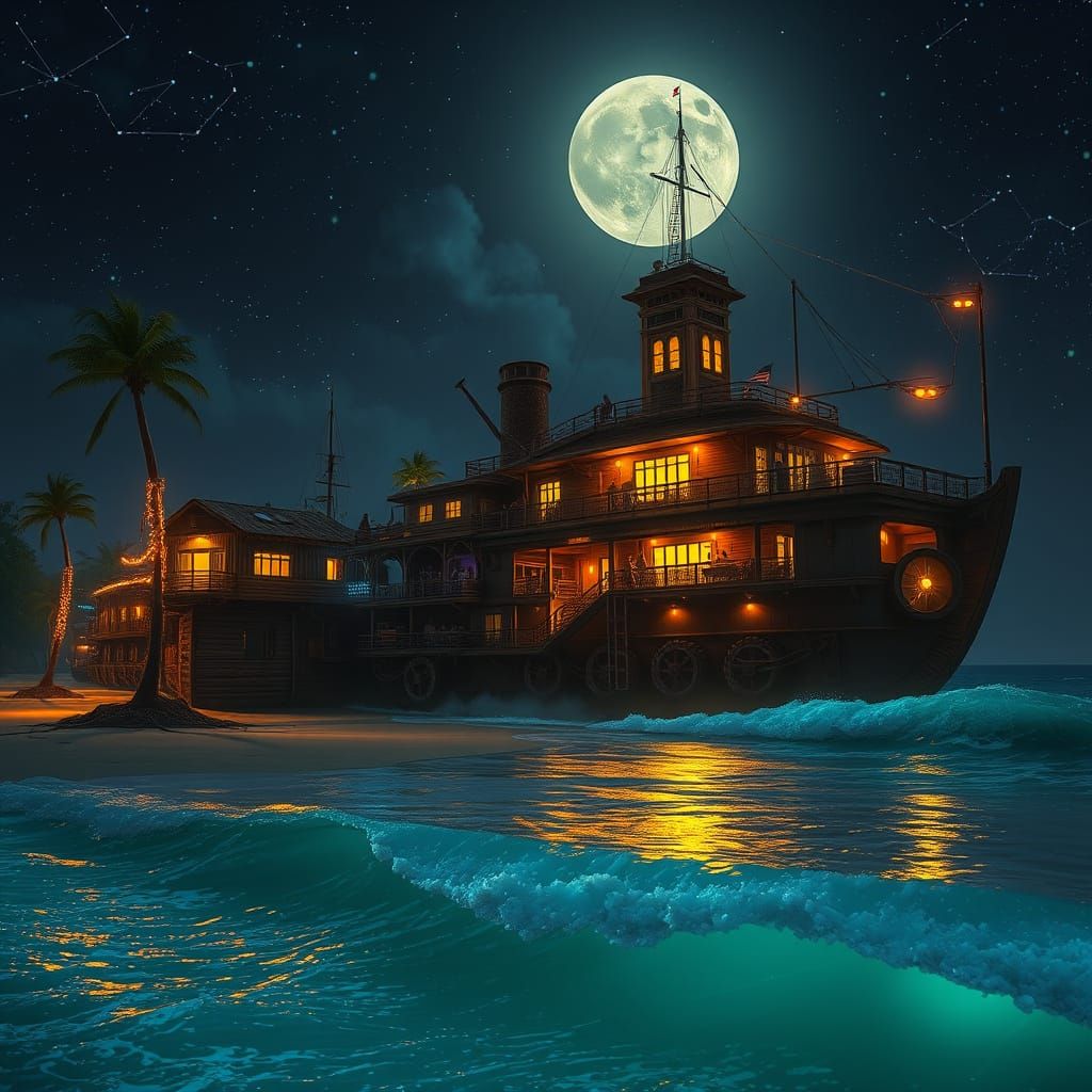 Moonlit Rolling Cities on Tropical Shore