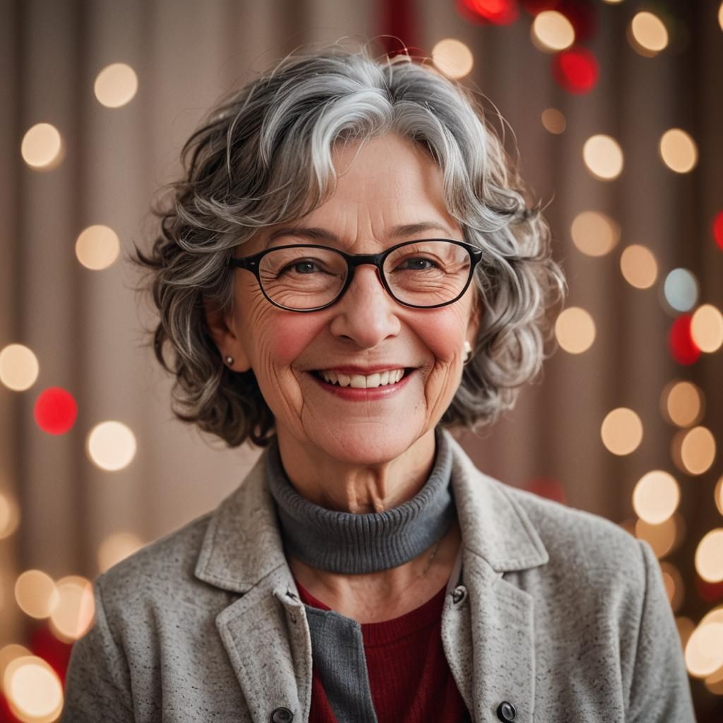 Smiling Older Woman Portrait with Bokeh Background