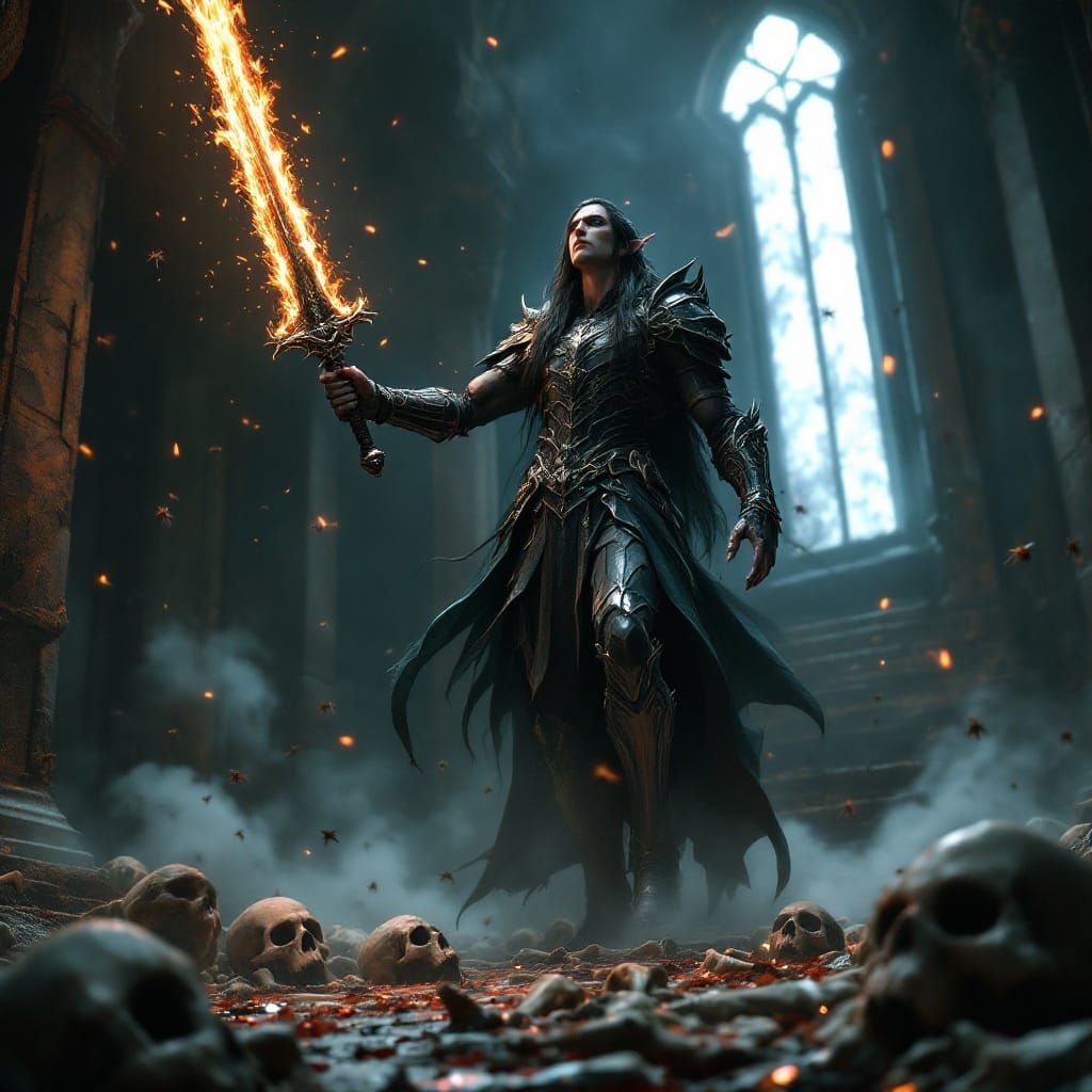 Majestic Elf-Lord Exudes Scorn in Dark, Creepy Throne Room