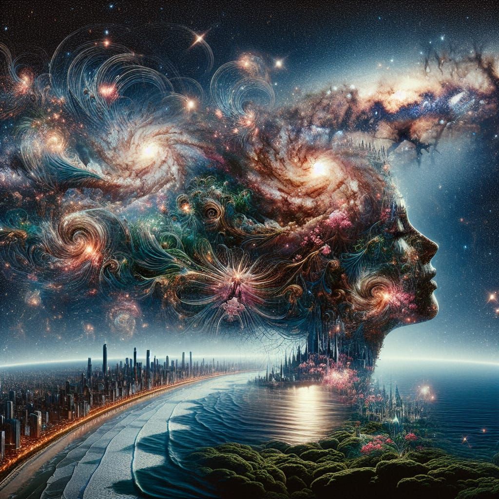 Surreal Double Exposure Masterpiece with Galactic and Urban ...