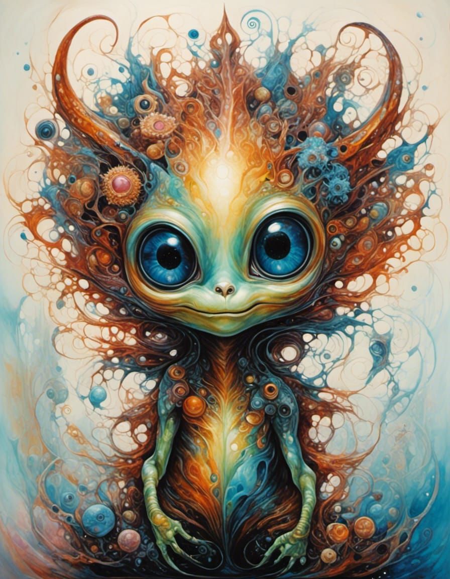Adorable Alien Monster in Psychedelic Microcosmos