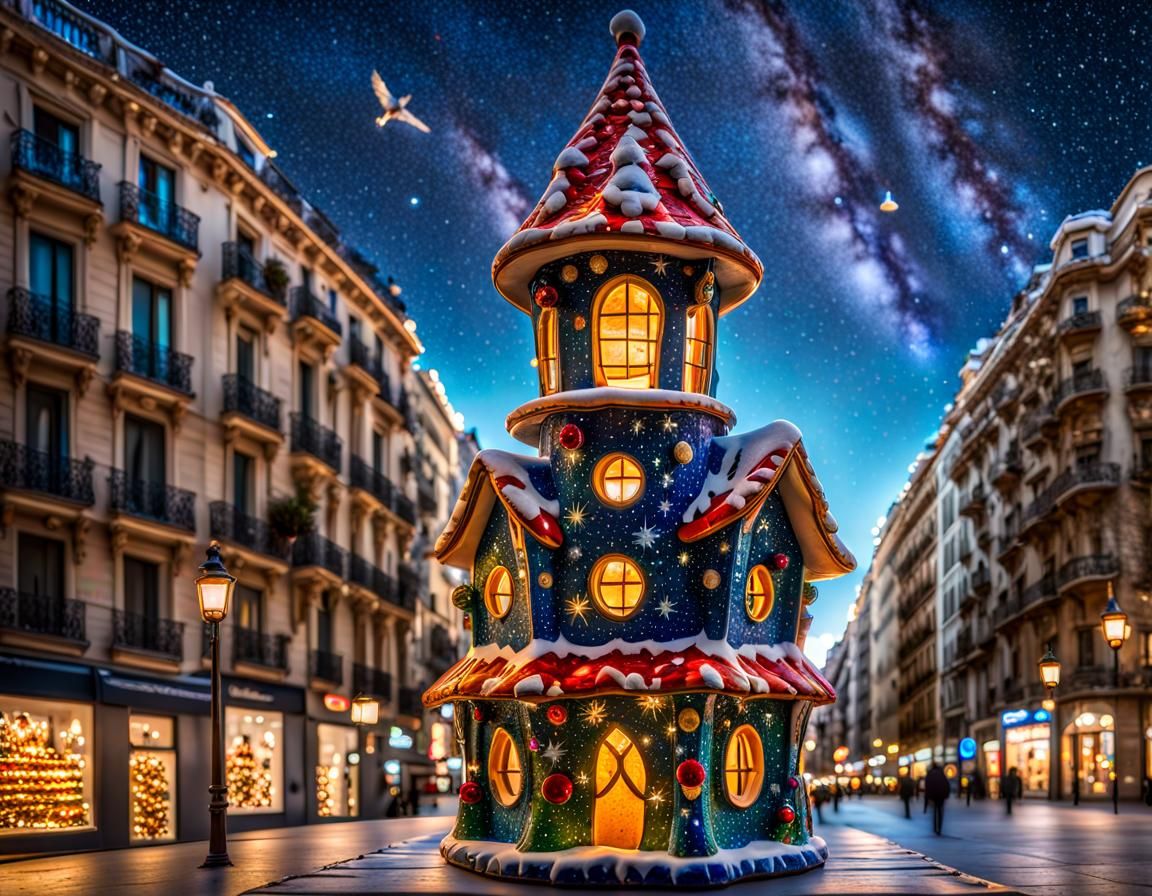 Christmas Bird House in Vibrant Gaudi Style