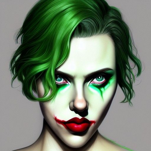 Hyperrealistic Female Joker Portrait in Digital Painting Sty...