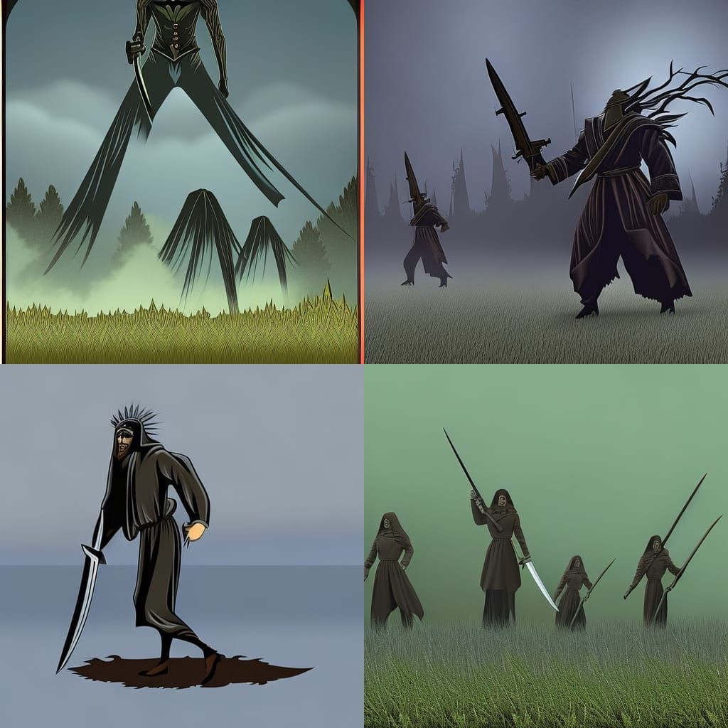 Dark Gothic Surreal Cartoon Machetes Rising