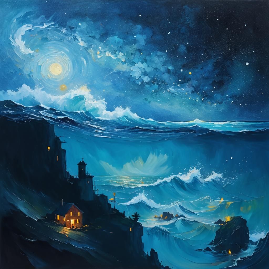 Island House in Impressionist Style with Impasto Texture