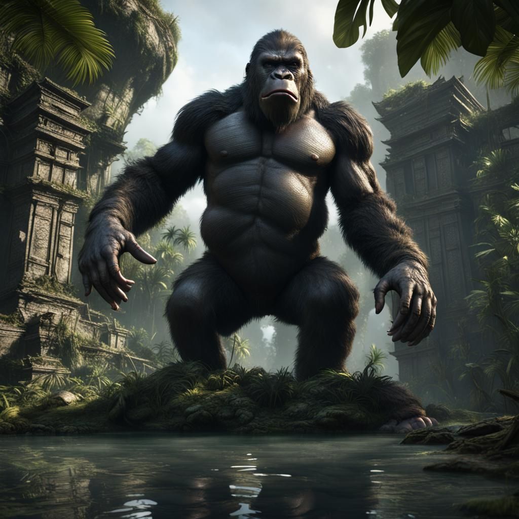 King Kong Battles Anaconda in Jungle Ruins