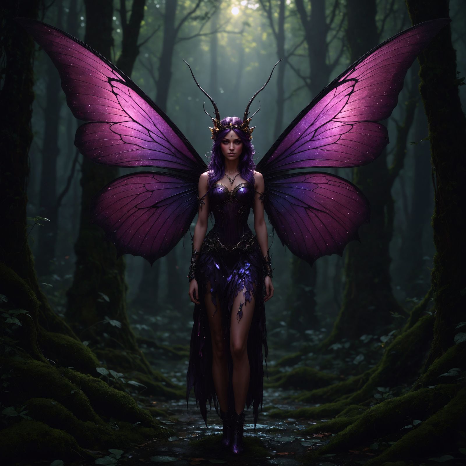 Dark Fairy with Iridescent Wings in Dark Fantasy Style