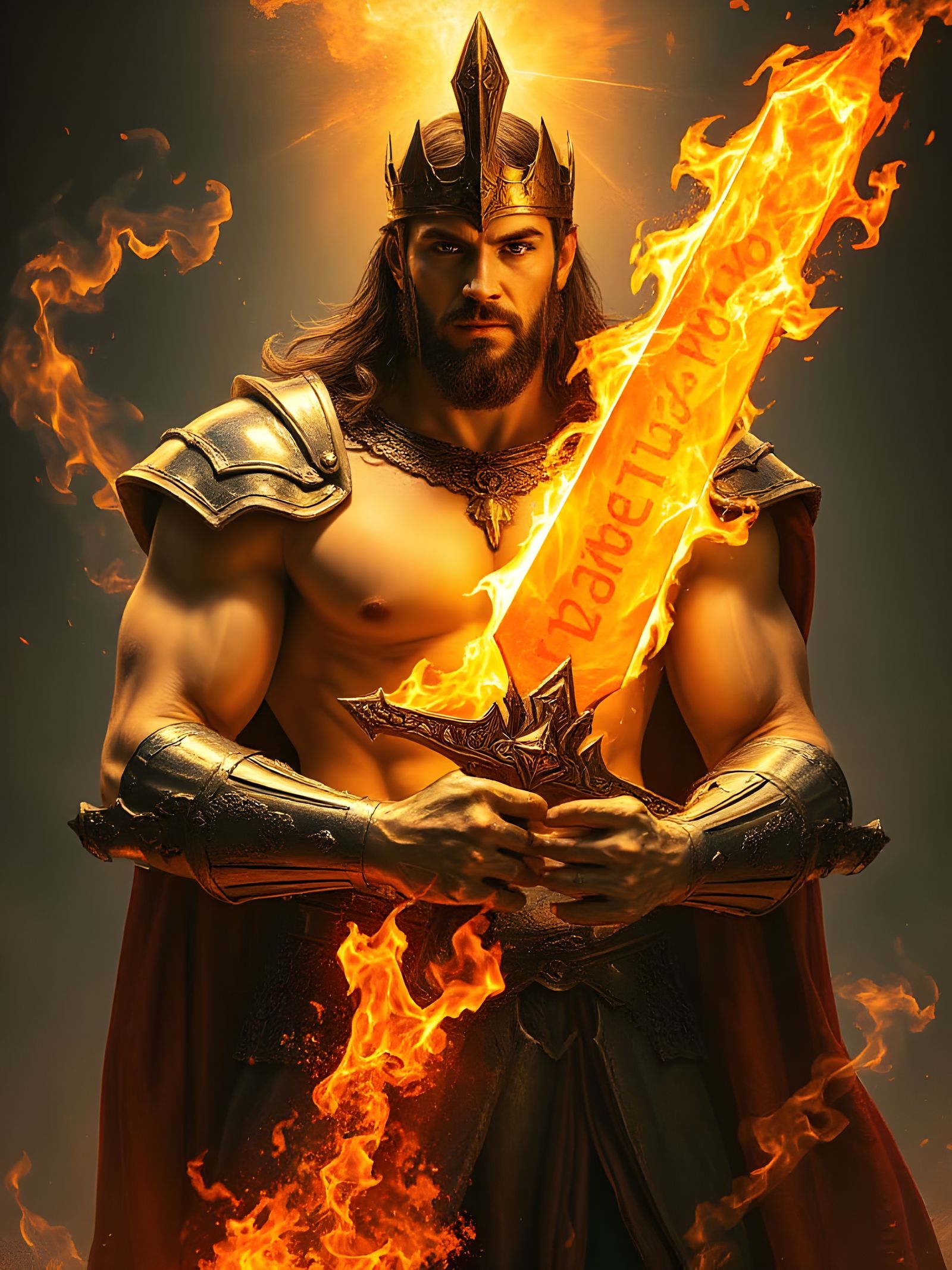 Legendary Sword of Living Fire, Held by the Muscular King
