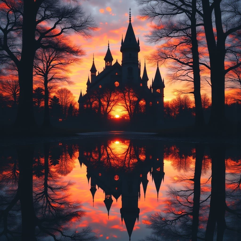 Fantasy Castle at Sunset with Ethereal Glow