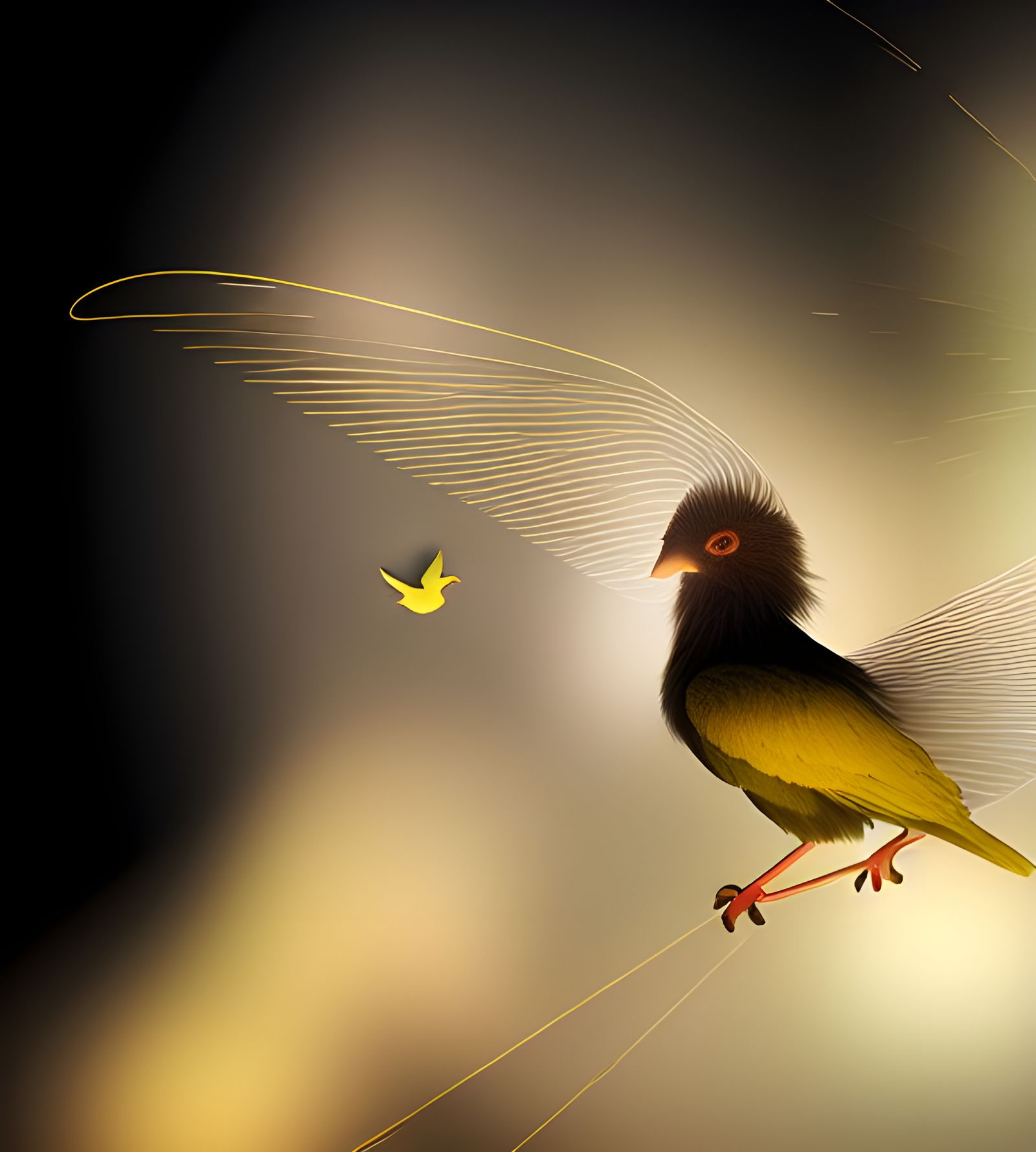 Golden Bird in Flight: Photorealistic Impasto Rendering