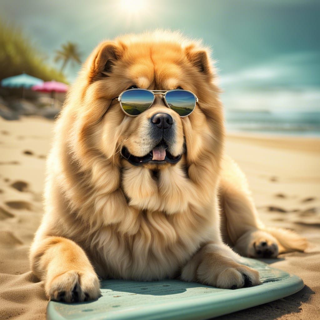 Chow Chow's Beach Day: Sunglasses and Paddling