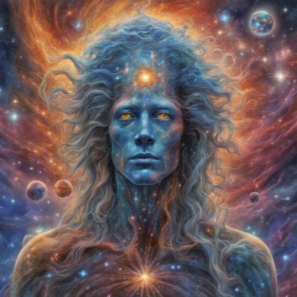 Galactic Being with Star Hair in Cosmic Illustration