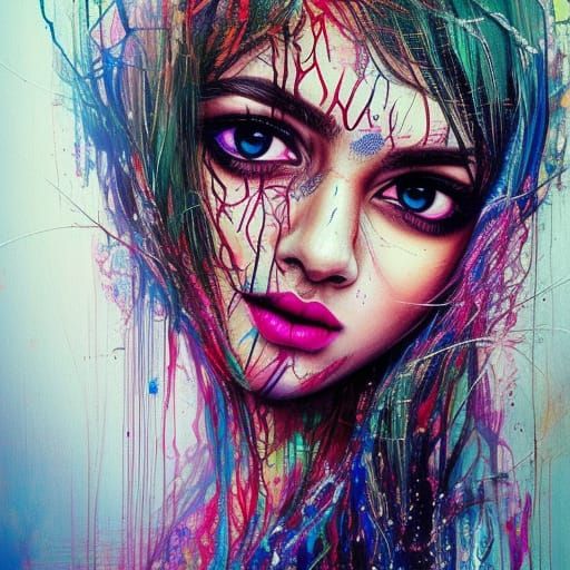 Beautiful Indian Girl Portrait in Splash Art Style