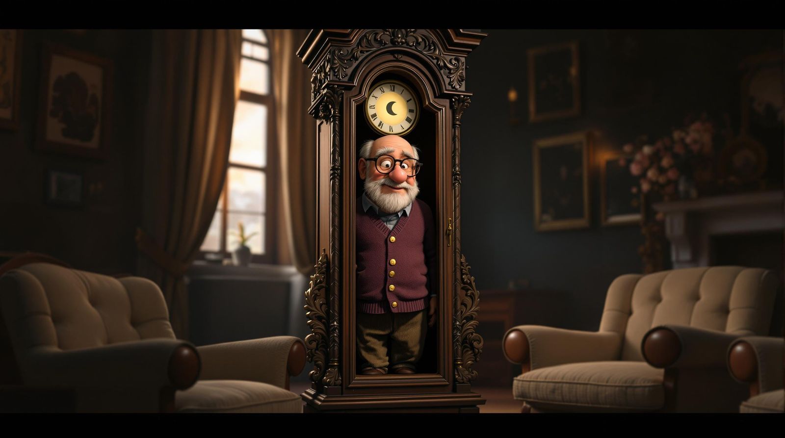 Timeless Grandfather Clock Portrait in Intricate 3D Detail