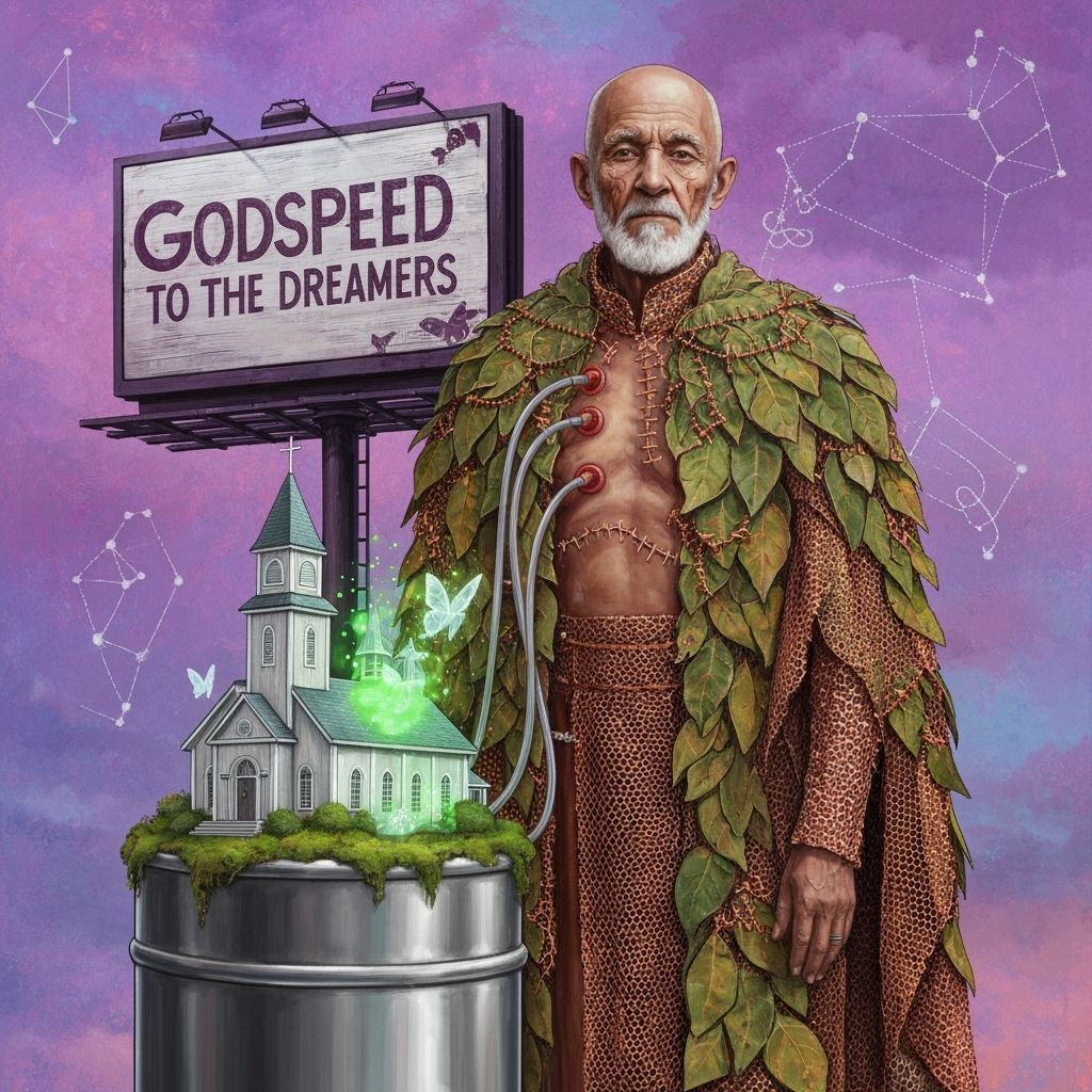 Elder in Leaf Robes with Dreamlike Sky