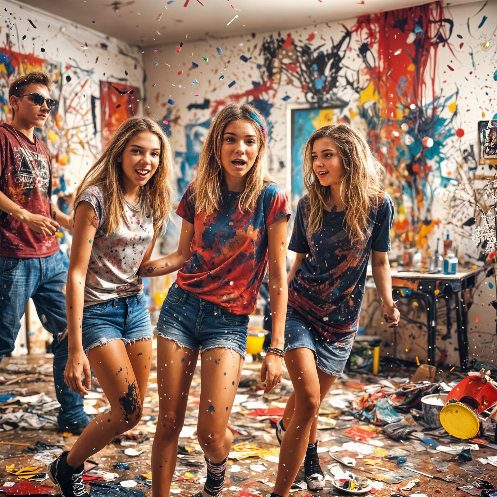 Teenage Party with Colorful Ink Splatters: Cinematic Film