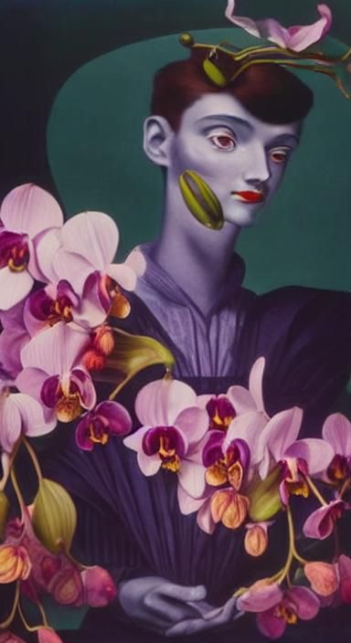 Androgynous Male with Orchids