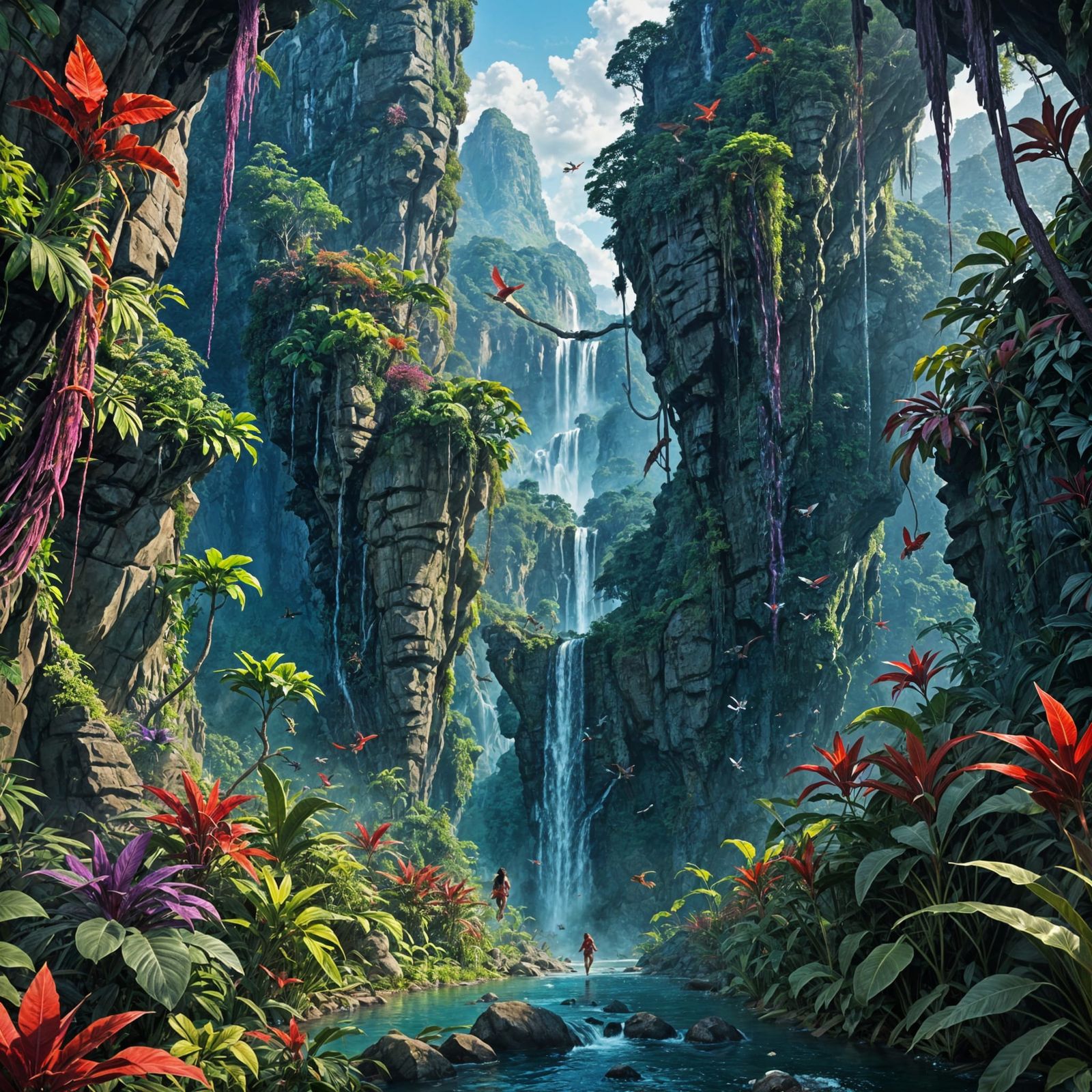 Cinematic Jungle Run in Vibrant Fantasy Landscape