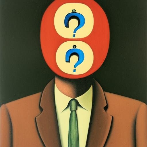 Magritte's Son of Man Reimagined with Question Marks