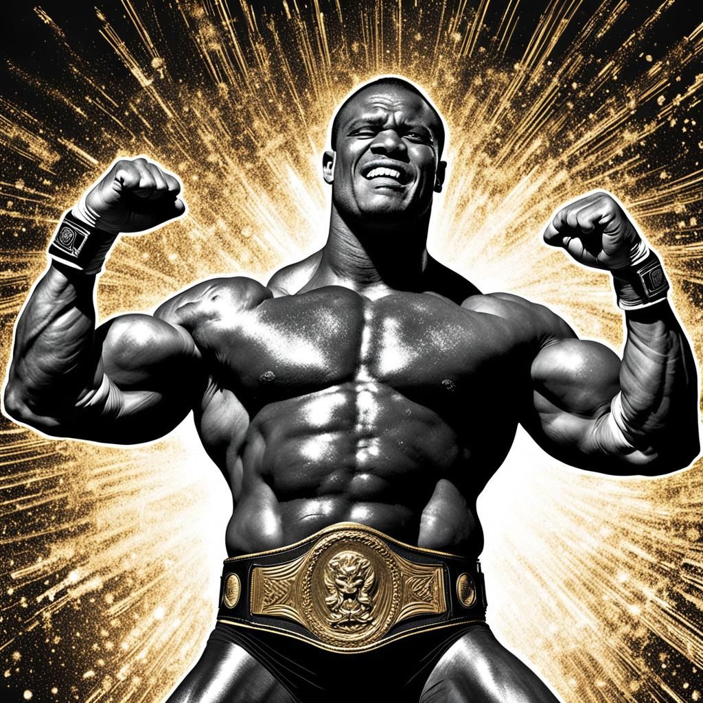 Gold Monochrome Art of a Flexing Championship Wrestler