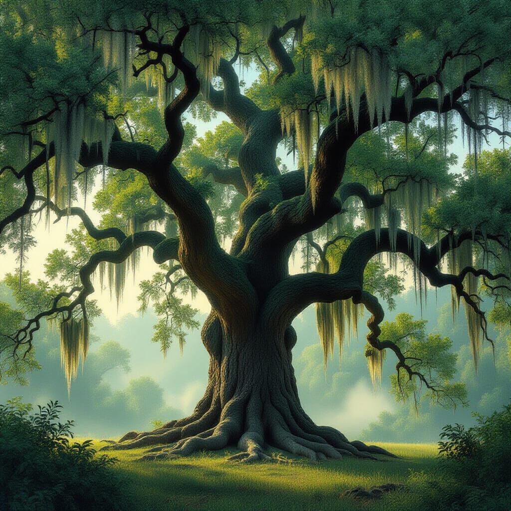 Ancient Oak Tree Draped in Spanish Moss