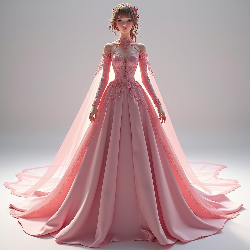 Majestic Ballgown with Sequin Cape in Anime Style