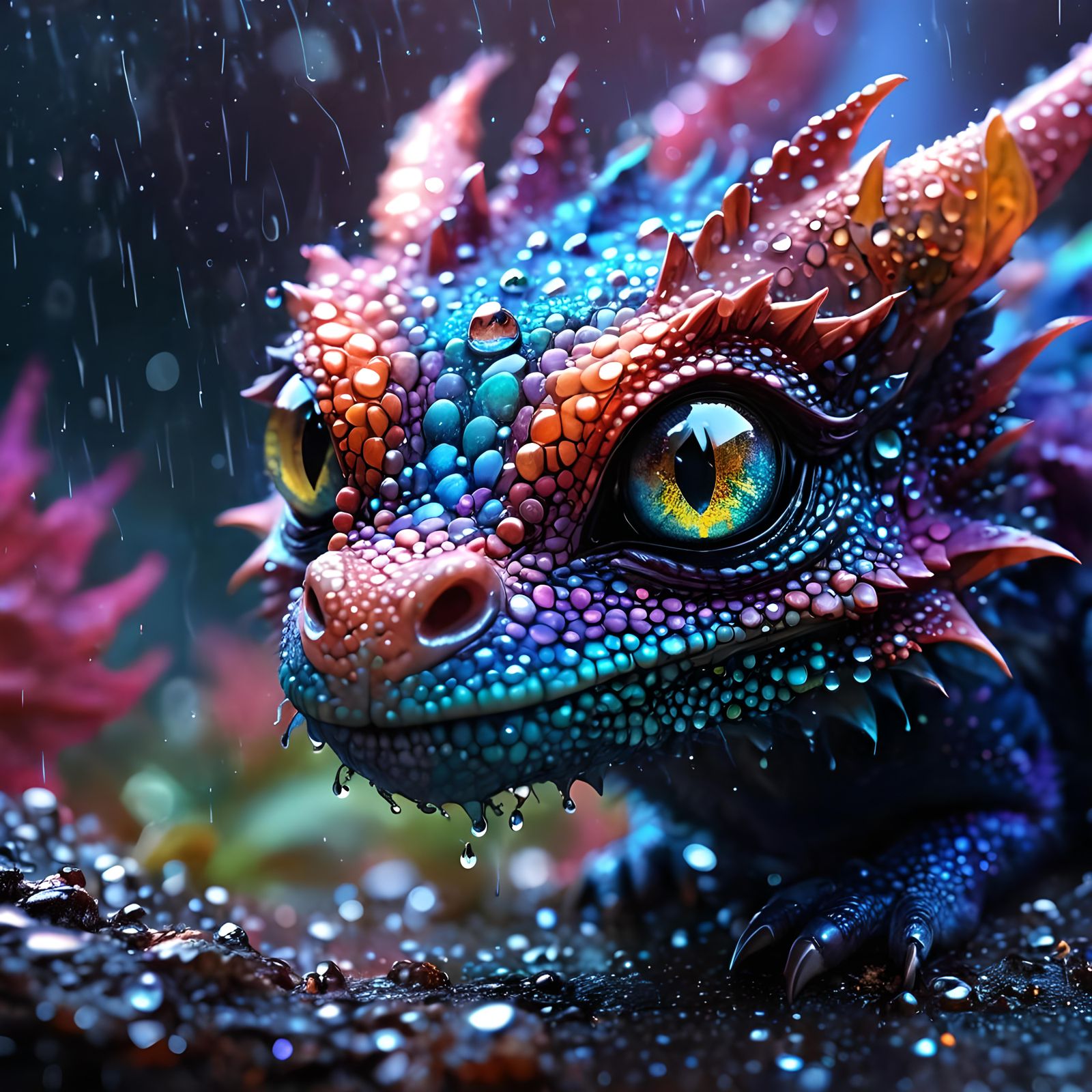 Adorable Baby Dragon with Big Eyes in Astral Style