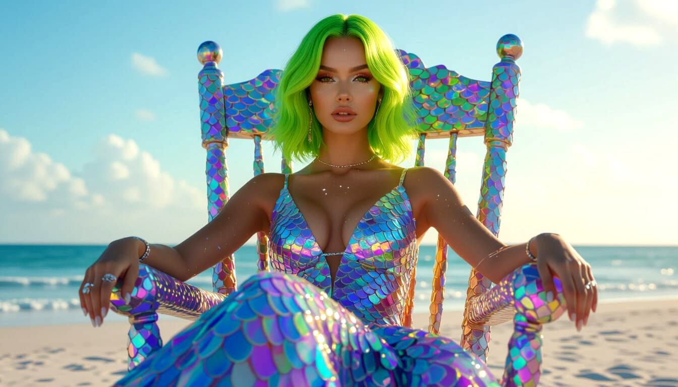 Diamond Goddess on Opal Rocking Chair in Hyperrealism