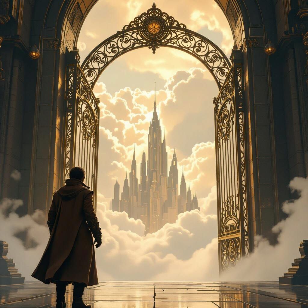 Explorer at Art Nouveau Gate to Cloud City