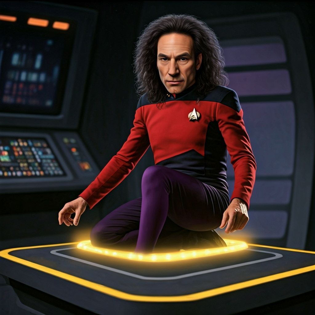 Jeana Troicard, Picard and Troi spliced together in transporter beam like Tuvix