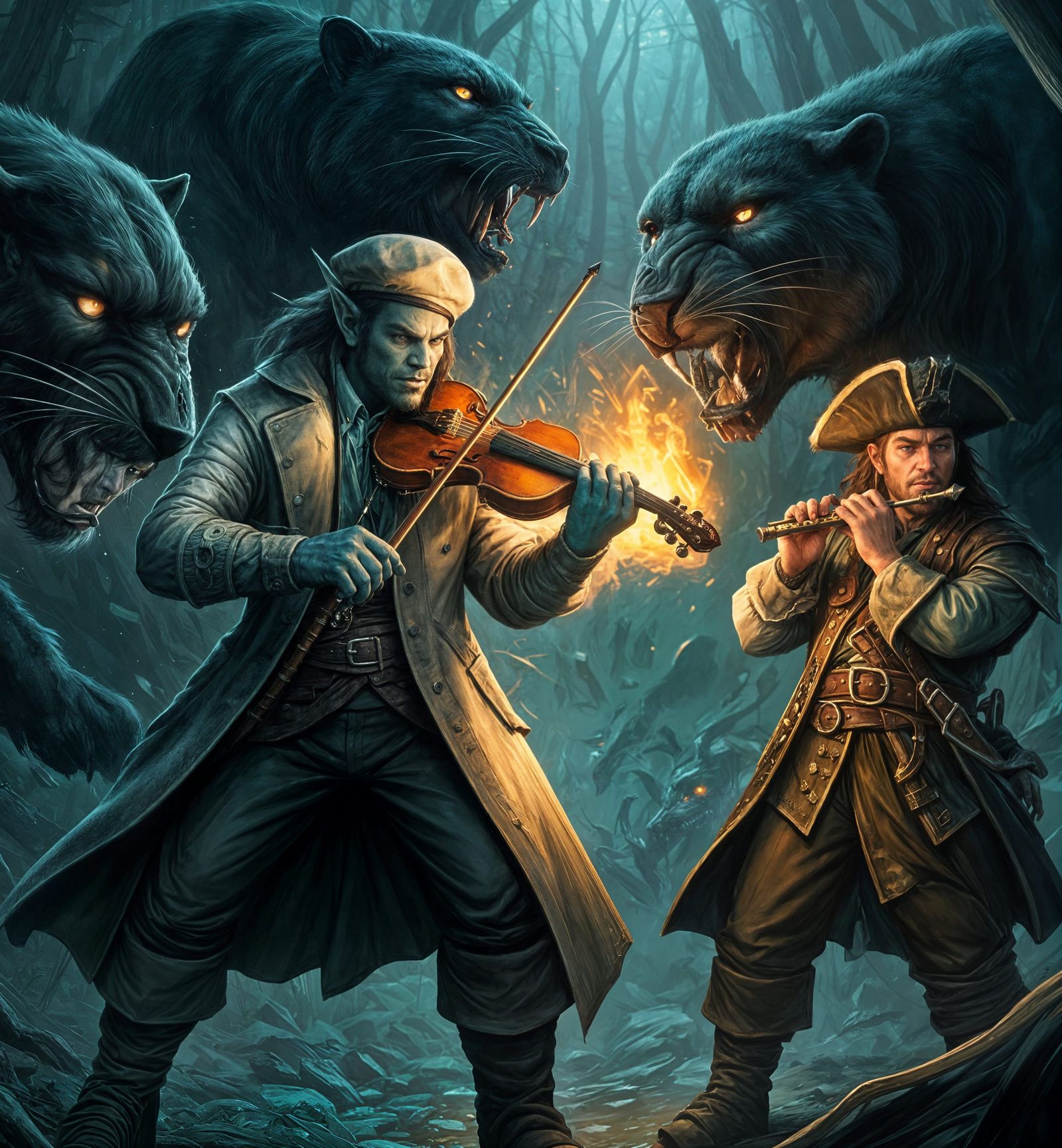 Dark Fantasy Bards Battle Sabertooth Panthers in Epic Concer...