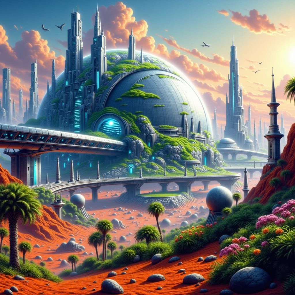 Futuristic Martian City Under Glass Dome
