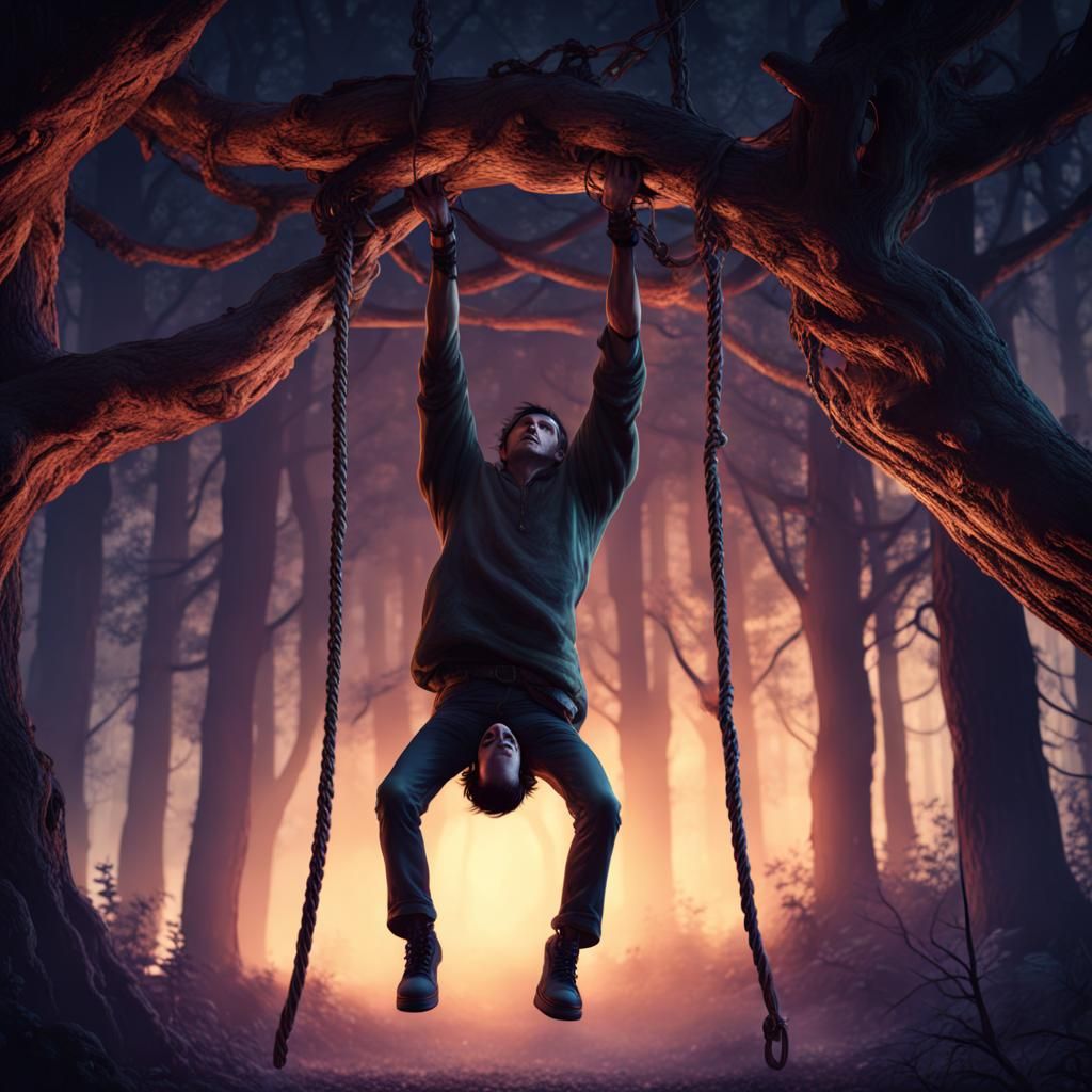 Dark Woods: Man Hanging in a Detailed Matte Painting