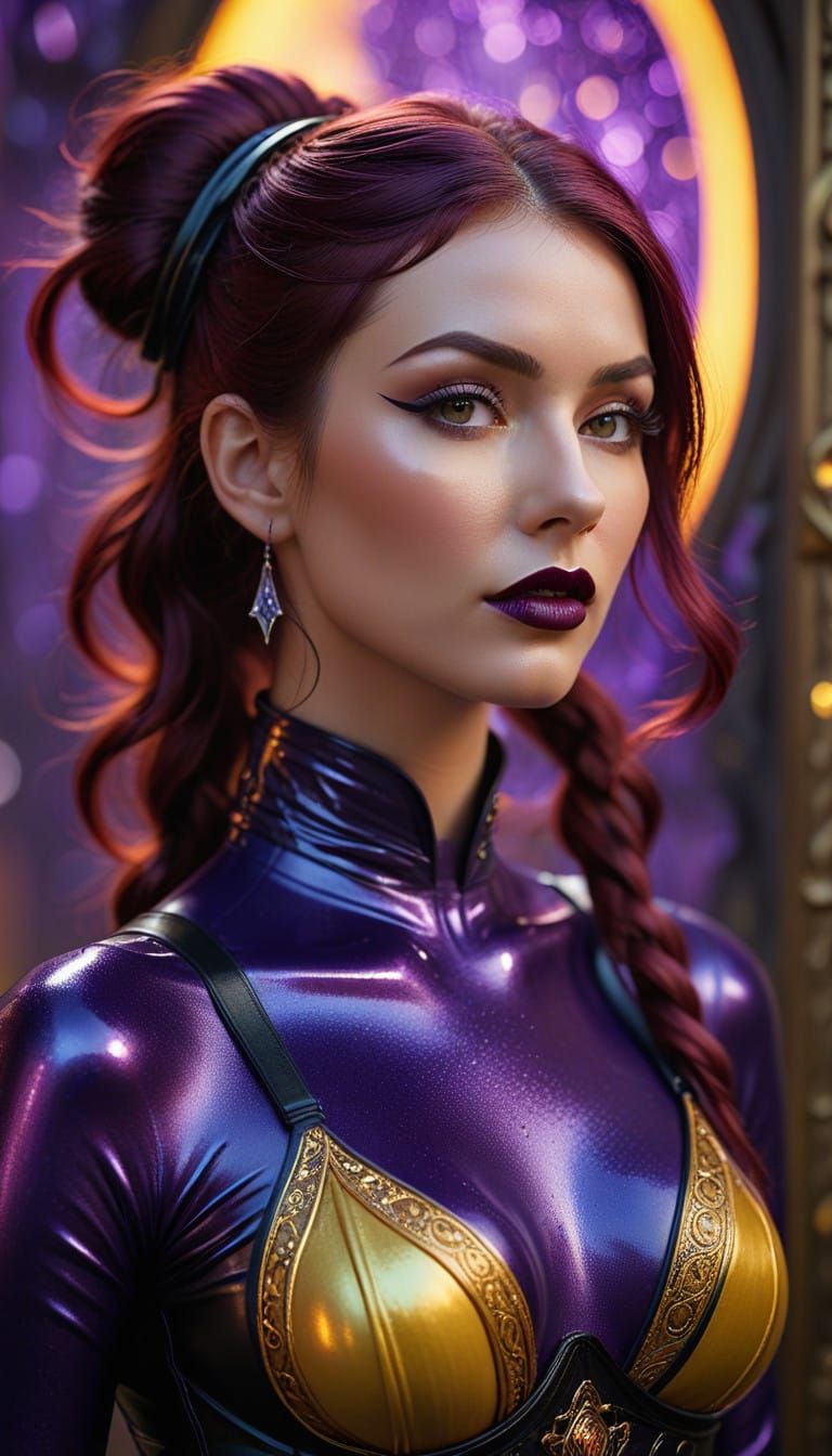 Glossy Black Latex Goddess in Spiraling Patterns