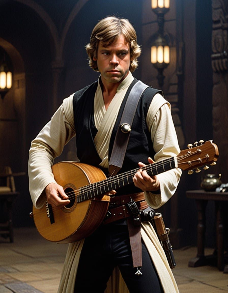 Luke Skywalker Plays the Lute in Jedi Attire