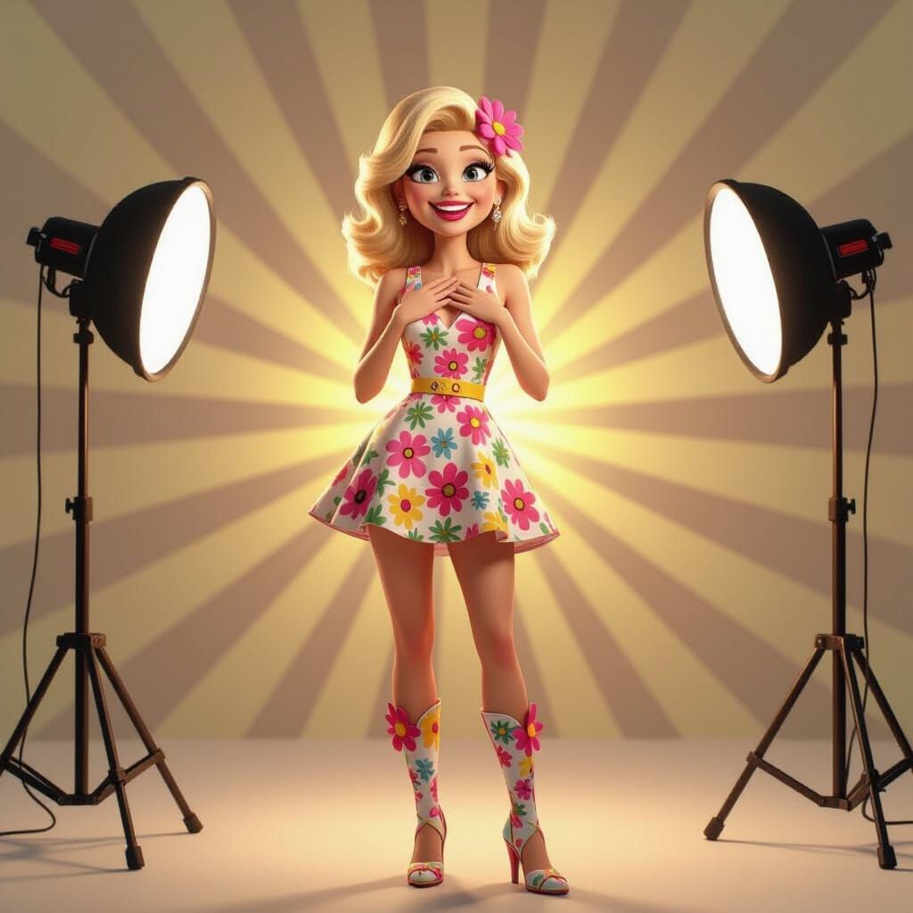 Singer in Flower Power Style on TV Studio Set