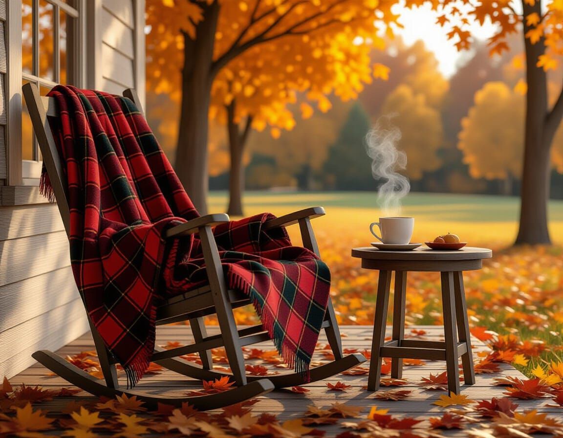 Cozy Fall Porch in Hyperrealistic Style