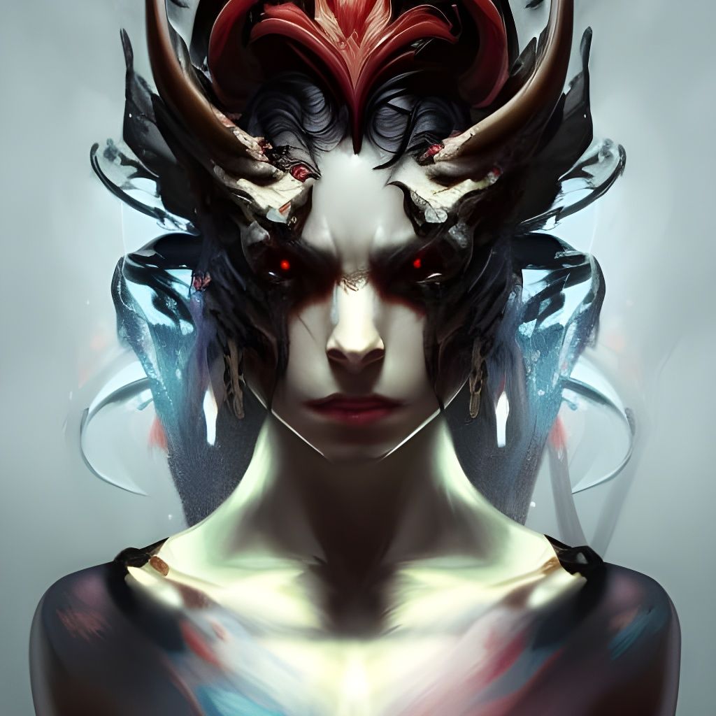 Detailed Shadow Demon Portrait in Art Nouveau Style