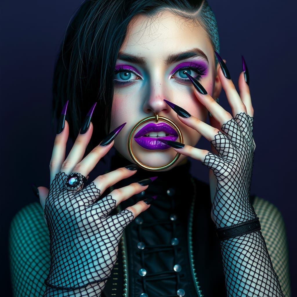 Edgy Woman with Bold Makeup and Piercings