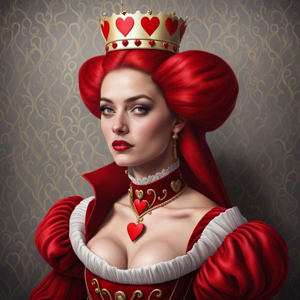 Photorealistic Queen of Hearts with Velvet Curtains