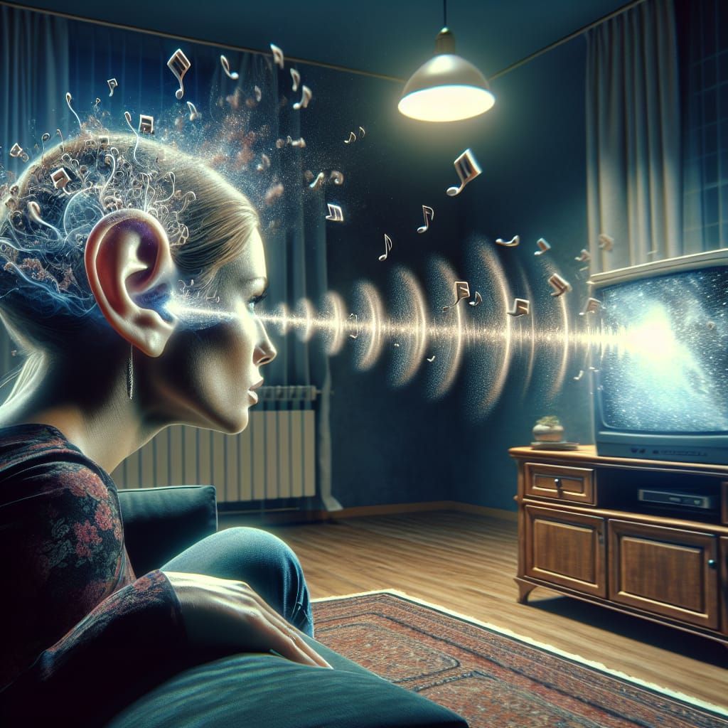 Hyperrealistic Woman Enthralled by Television