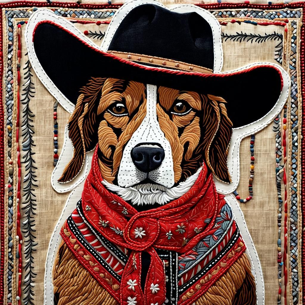 Dog in Cowboy Hat: Textile and Folk Art