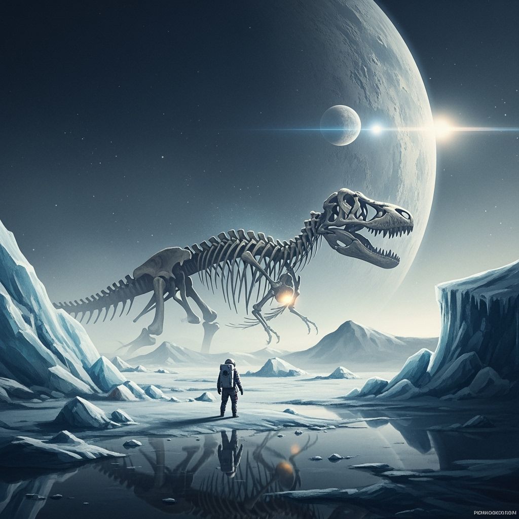 Astronaut Finds Glowing T-Rex Fossil on Alien Moon