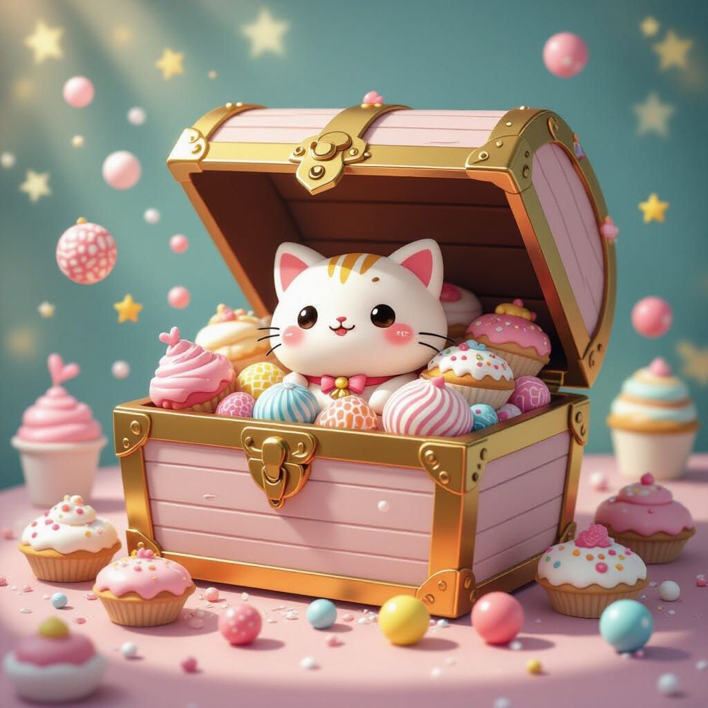 Kawaii Treasure Chest Filled with Pastel Sweets
