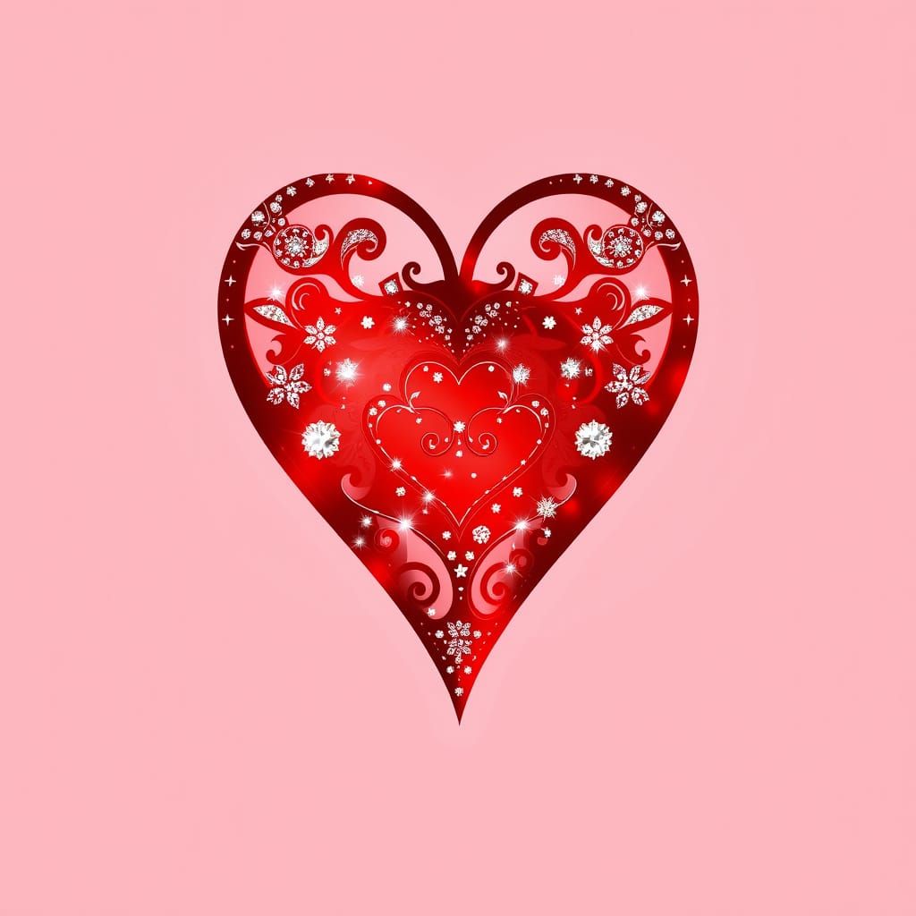 Red Heart Adorned with Art Nouveau Sparkles