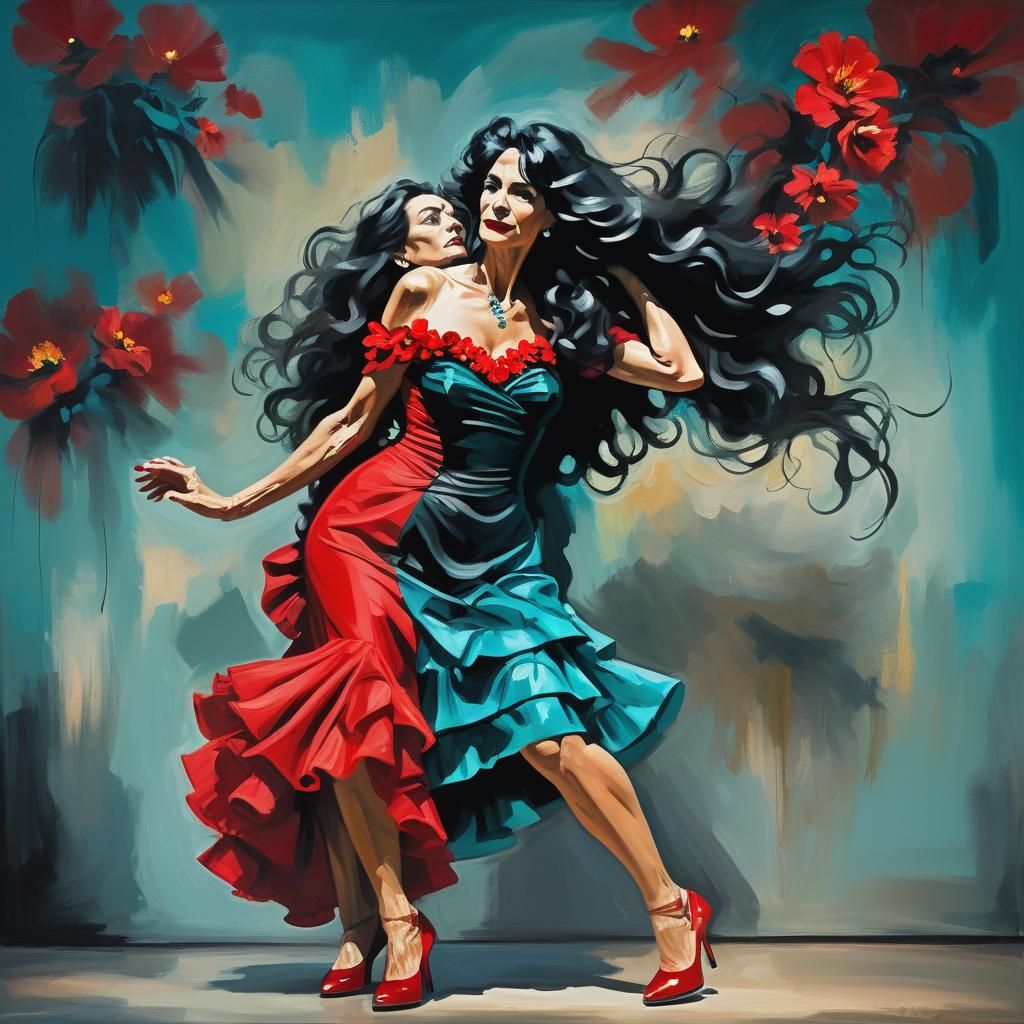 Elderly Crossdresser as Carmen, in Abstract Expressionism