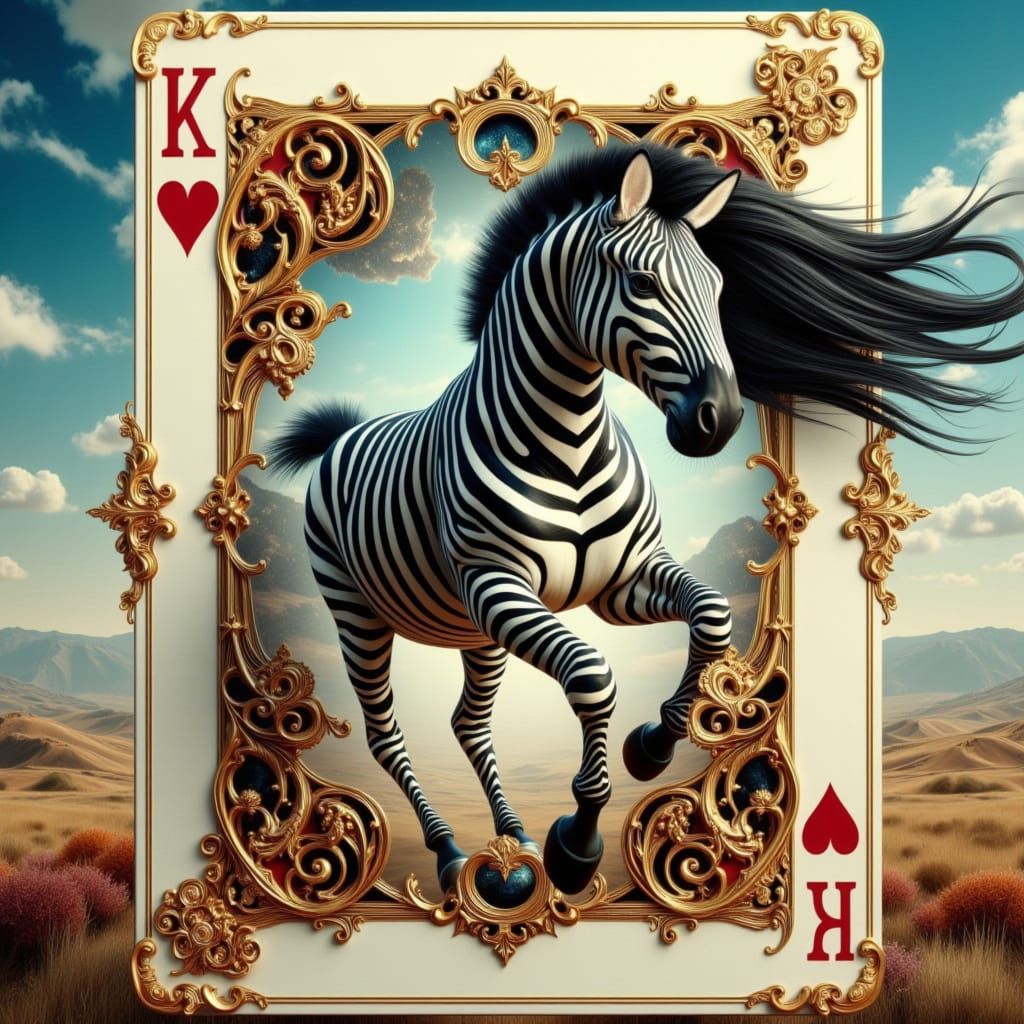 Surreal Fantasy Zebra Emerges from Enchanted Playing Card
