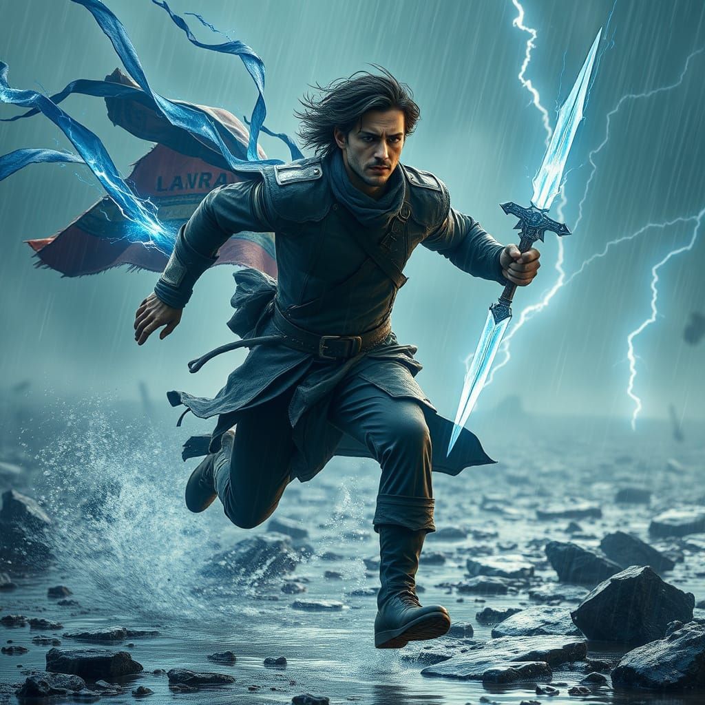 Kaladin Stormblessed Amidst Highstorm on Shattered Plains